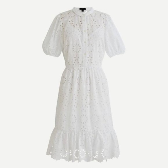 NWT J. Crew Women’s Preppy Puff Short Sleeve Eyelet AW798 White Mini Dress - Picture 3 of 4